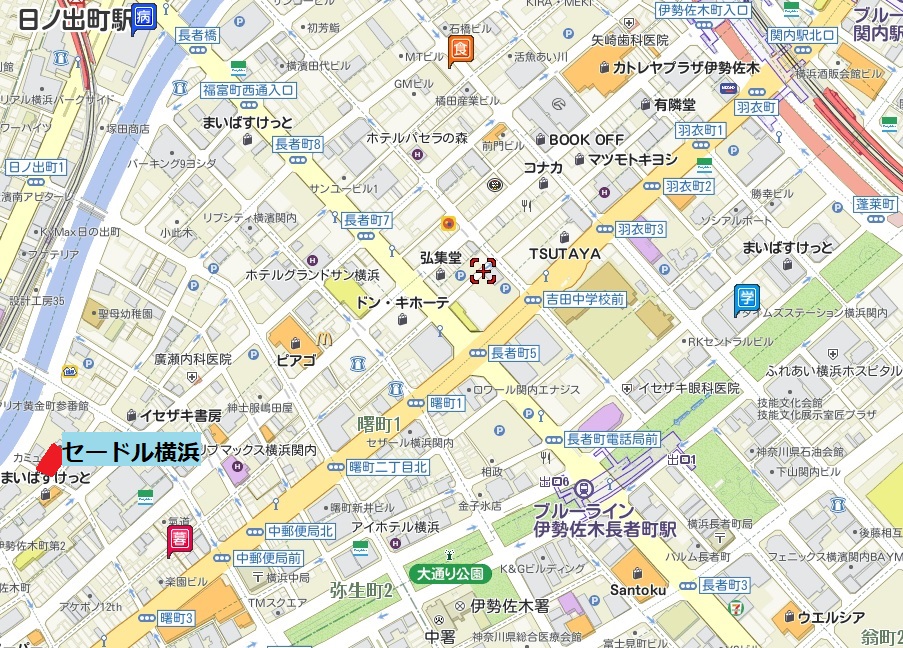 関内からセードル横浜への地図
