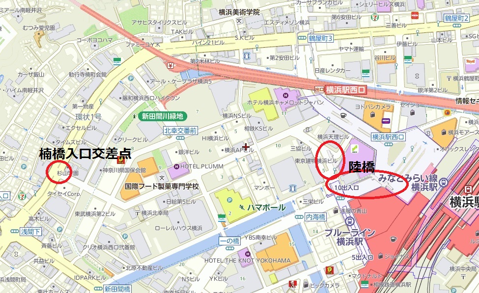 横浜駅から楠橋入口への地図