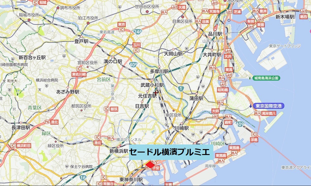 セードル横濱プルミエから東京への地図