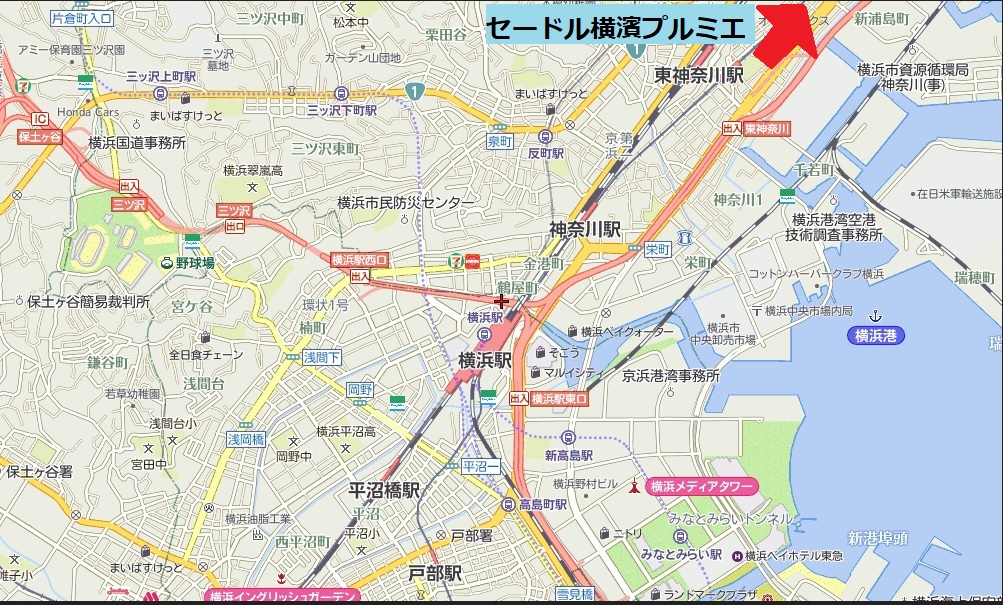 セードル横濱プルミエから東京への地図